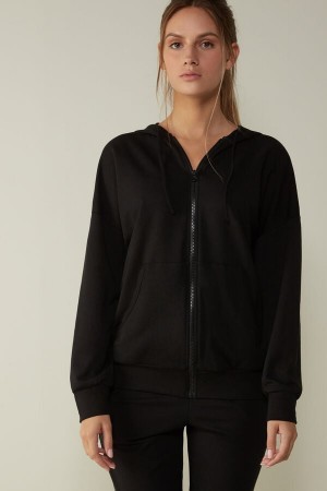 Dámské Dlouhým Rukávem Intimissimi In Action Hoodie Sweatshirt Černé | CZ UT4245