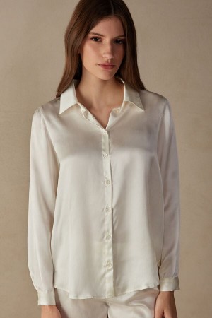 Dámské Dlouhým Rukávem Intimissimi Silk Shirt Bílé | CZ SO4240