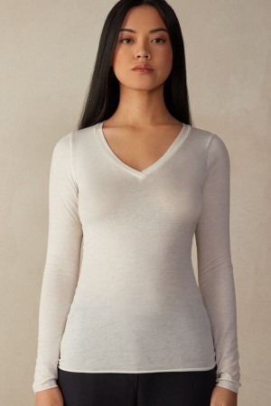 Dámské Dlouhým Rukávem Intimissimi V-neck top in Modal Ultralight with Cashmere Světle Žluté | CZ ZG4231