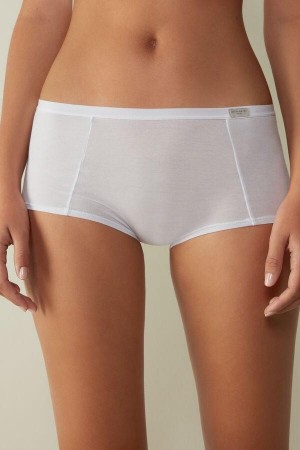 Dámské Kalhotky Intimissimi Bavlněné Boyshorts Bílé | CZ HK3715