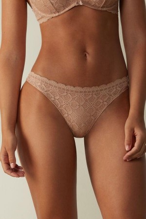 Dámské Kalhotky Intimissimi Krajkové and Microfiber Brazilian Béžový | CZ GL3534