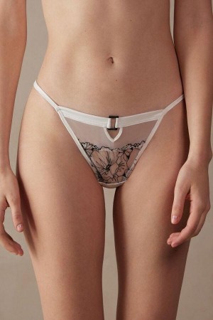 Dámské Kalhotky Intimissimi Pure Joy String Tanga Bílé Černé | CZ XF3814