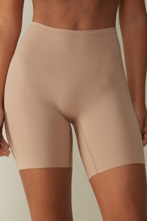 Dámské Kalhotky Intimissimi Seamless Supima® Bavlněné Shorts Béžový | CZ DN3719