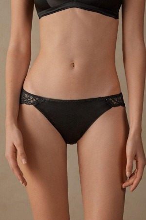 Dámské Kalhotky Intimissimi Silk and Krajkové Briefs Černé | CZ LH3608