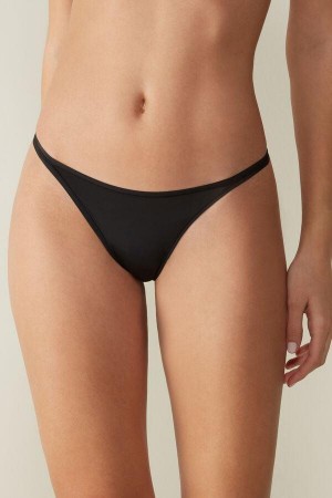 Dámské Kalhotky Intimissimi Tanga with Ultralight Microfiber Straps Černé | CZ CE3761