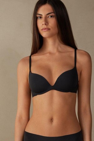 Dámské Podprsenky Intimissimi Gioia B Cup Microfiber Super Push-Up Černé | CZ ZG4699