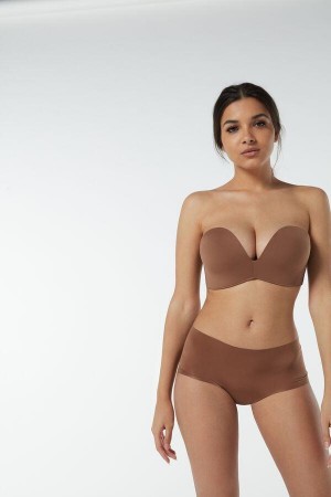 Dámské Podprsenky Intimissimi Laura Microfiber Bandeau Tmavě Béžový | CZ PQ4837