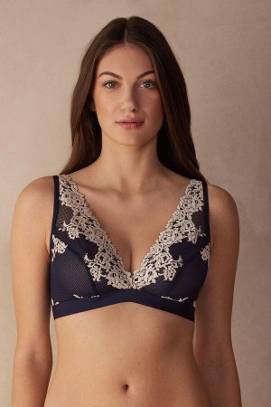 Dámské Podprsenky Intimissimi Pretty Flowers Lara Triangle Tmavě Blankyt Světle Žluté | CZ UT4790