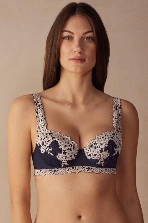 Dámské Podprsenky Intimissimi Pretty Flowers Sofia Balconette Tmavě Blankyt Světle Žluté | CZ WY4587