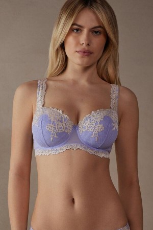 Dámské Podprsenky Intimissimi Pretty Flowers Sofia Balconette Levandule Bílé | CZ DN4569