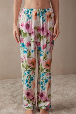 Dámské Pyžama Intimissimi Botanical Lyrics Full Length Satin Pants Viacfarebný | CZ CE4021