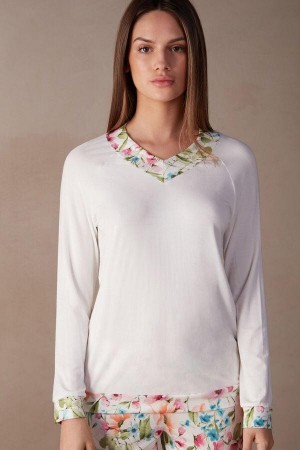 Dámské Pyžama Intimissimi Botanical Lyrics Long Sleeve Modal Top Bílé | CZ VD3916