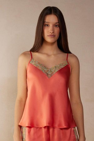 Dámské Pyžama Intimissimi Candy Colors Silk Top Koralove Červené | CZ ZG3971