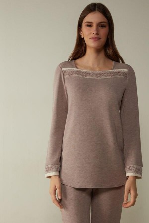 Dámské Pyžama Intimissimi Classic Beauty Bateau Neck Long Sleeve Top Světle Fialové | CZ DN3875