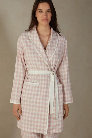 Dámské Pyžama Intimissimi Gingham Lover Cloth Robe Růžové | CZ DN3848