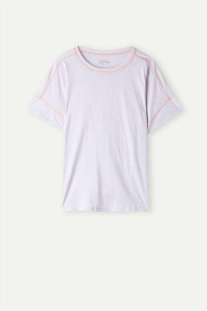 Dámské Pyžama Intimissimi Iris and Apricot Krátké Sleeve Supima® Ultrafresh Bavlněné Top Fialové | CZ LH3972