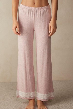 Dámské Pyžama Intimissimi Krajkové Trim Full Length Pants in Modal Světle Růžové | CZ UT4010