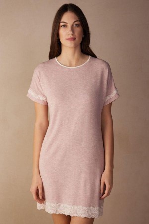 Dámské Pyžama Intimissimi Krajkové Trim Krátké Sleeve Nightgown Světle Růžové | CZ SO3842