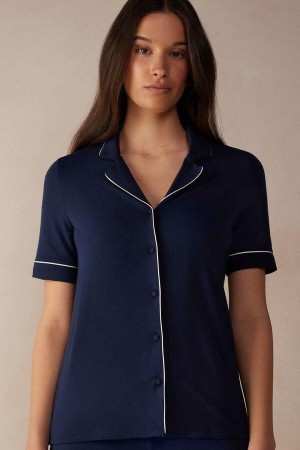 Dámské Pyžama Intimissimi Krátké Sleeve Button Up Shirt in Modal Blankyt | CZ EX3962