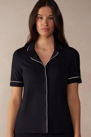 Dámské Pyžama Intimissimi Krátké Sleeve Button Up Shirt in Modal Černé | CZ RW3961