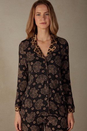 Dámské Pyžama Intimissimi Lady Animalier Modal Shirt Černé | CZ SO3901