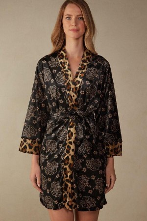 Dámské Pyžama Intimissimi Lady Animalier Velvet Kimono Černé | CZ AP3850