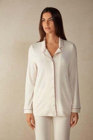 Dámské Pyžama Intimissimi Long-Sleeve Micromodal Top Světle Žluté Bílé | CZ HK3890