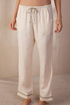 Dámské Pyžama Intimissimi Lost in Fields Full Length Pants in Plain-weave Modal Světle Žluté Bílé | CZ MA4017