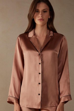 Dámské Pyžama Intimissimi Mannish-Cut Jacket in Silk Satin Růžové | CZ PQ4034