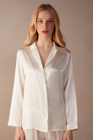 Dámské Pyžama Intimissimi Mannish-Cut Jacket in Silk Satin Bílé | CZ AP4033