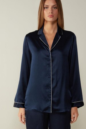 Dámské Pyžama Intimissimi Mannish-Cut Jacket in Silk Satin Blankyt | CZ SO4032