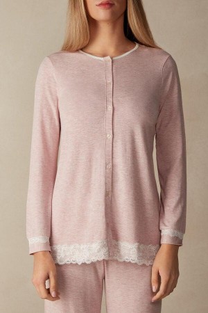 Dámské Pyžama Intimissimi Modal and Krajkové Cardigan Světle Růžové | CZ RW3909