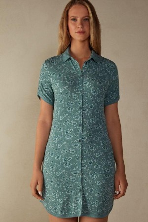 Dámské Pyžama Intimissimi Prairie Bouquet Button Up Night Shirt Zelene | CZ EX3833