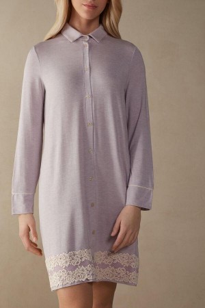 Dámské Pyžama Intimissimi Pretty Flower Open Front Nightshirt Fialové Bílé | CZ JJ3974