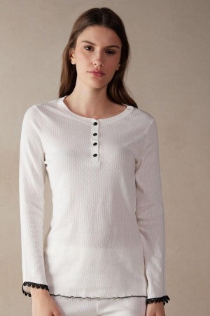 Dámské Pyžama Intimissimi Pure Joy Long Sleeve Henley Top Bílé | CZ LH3920