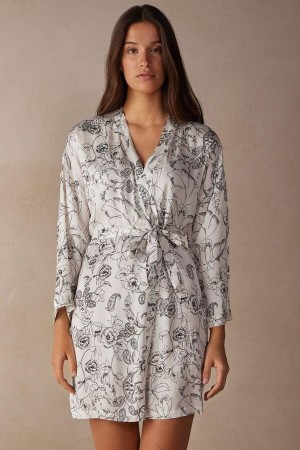 Dámské Pyžama Intimissimi Pure Joy Satin Kimono Bílé Šedé | CZ BC3863