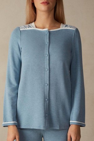 Dámské Pyžama Intimissimi Romantic Bedroom Button Up Top in Modal with Vlna Světle Blankyt | CZ UT3906