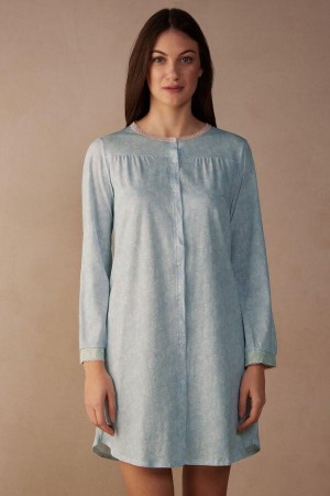 Dámské Pyžama Intimissimi Romantic Cashmere Button Up Night Shirt Světle Blankyt | CZ DN3841