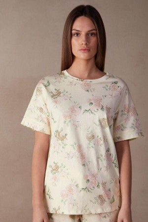 Dámské Pyžama Intimissimi Scent of Roses Krátké Sleeve Bavlněné T-shirt Viacfarebný Bílé | CZ PQ3955