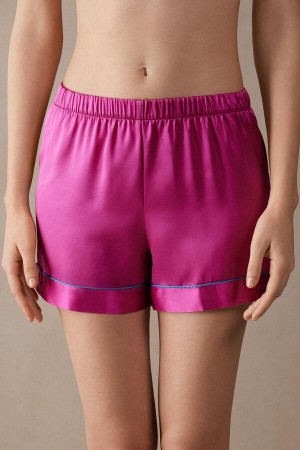 Dámské Pyžama Intimissimi Silk Shorts with Contrast Trim Růžové | CZ ZG4075