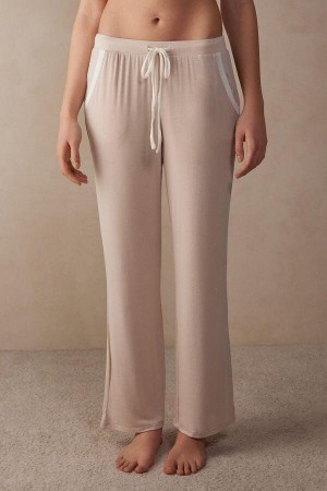 Dámské Pyžama Intimissimi Simple Elegance Full Length Pants in Modal Růžové Bílé | CZ RW4013