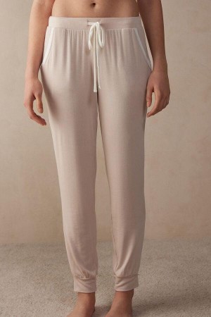 Dámské Pyžama Intimissimi Simple Elegance Full Length Jogger Pants in Modal Růžové Bílé | CZ TV4012