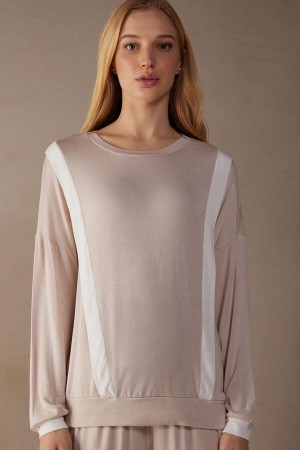 Dámské Pyžama Intimissimi Simple Elegance Long Sleeve Top in Modal Růžové Bílé | CZ WY3911