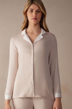 Dámské Pyžama Intimissimi Simple Elegance Open Front Cardigan in Modal Růžové Bílé | CZ EX3910