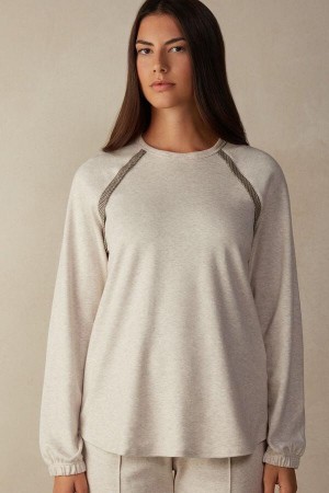 Dámské Pyžama Intimissimi Slow and Cozy Long Sleeve Top in Warm Bavlněné Béžový | CZ GL3891