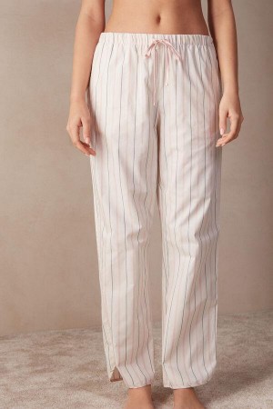 Dámské Pyžama Intimissimi Soft Spring Full Length Bavlněné Cloth Pants Béžový Růžové Proužek | CZ LH4024