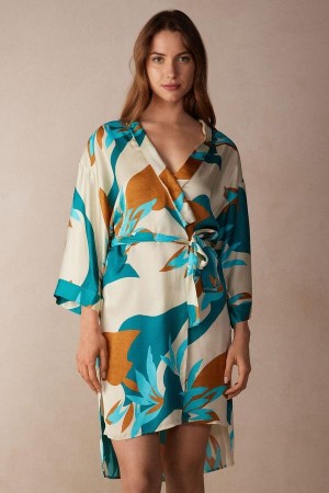 Dámské Pyžama Intimissimi Summer Vibes Viscose Satin Kimono Viacfarebný | CZ XF3866