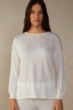 Dámské Pyžama Intimissimi Timeless Heritage Long Sleeve Top Bílé | CZ DN3900