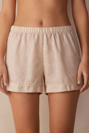 Dámské Pyžama Intimissimi Yacht Night Linen Shorts Béžový | CZ MA4096