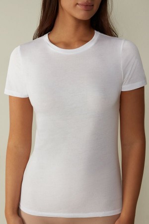 Dámské Short Sleeve Intimissimi T-shirt in Ultrafresh Supima® Bavlněné Bílé | CZ PQ4215